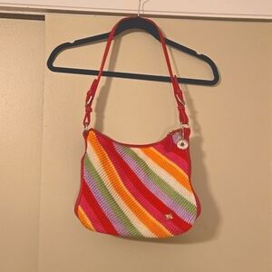 The Sak Colorful Striped Crochet Style Shoulder Bag 11 x 9.5 inches